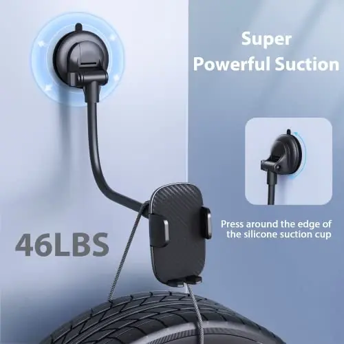 Qifutan Telefon Uskunasi - 14 dyuymli uzun tutqichli oynaga o'rnatiladigan avtomobil telefon uskunasi iPhone Android smartfonlari uchun silkinishga qarshi stabilizator - 4