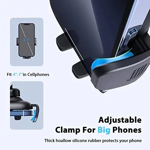 Qifutan Telefon Uskunasi - 14 dyuymli uzun tutqichli oynaga o'rnatiladigan avtomobil telefon uskunasi iPhone Android smartfonlari uchun silkinishga qarshi stabilizator - 5