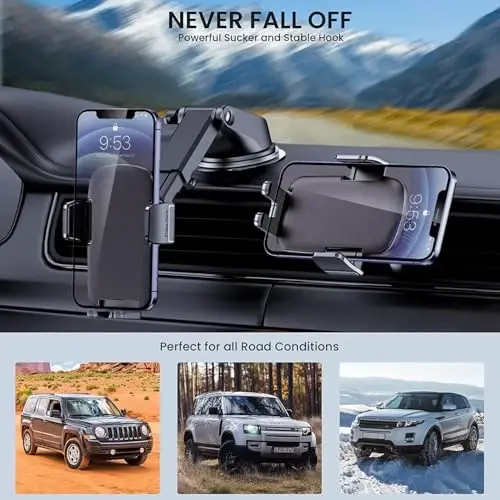 Qifutan Universal Car Phone GPS Navigator Mount - 3-in-1 Windshield/Dashboard/Air Vent Holder for iPhone & Android GPS Navigator, 360° Adjustable, Cell Phone Camera Mounts - 5