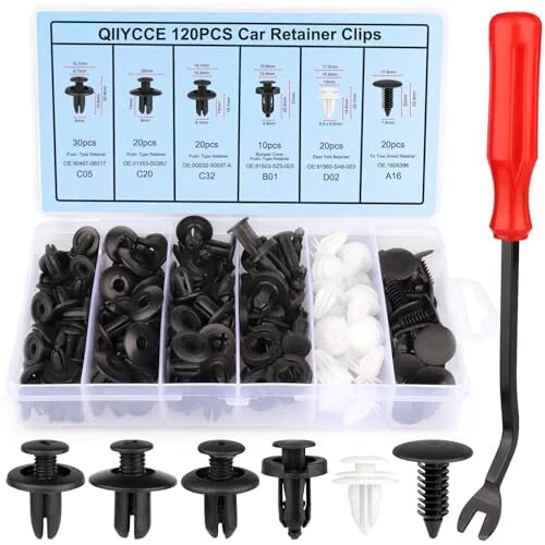 QIIYCCE 120PCS Car Clips & Plastic Rivets - 6 Popular Sizes, Fits Bumpers, Fenders & Most Car Models, Ideal for Body Fixing & Replacement - QIIYCCE