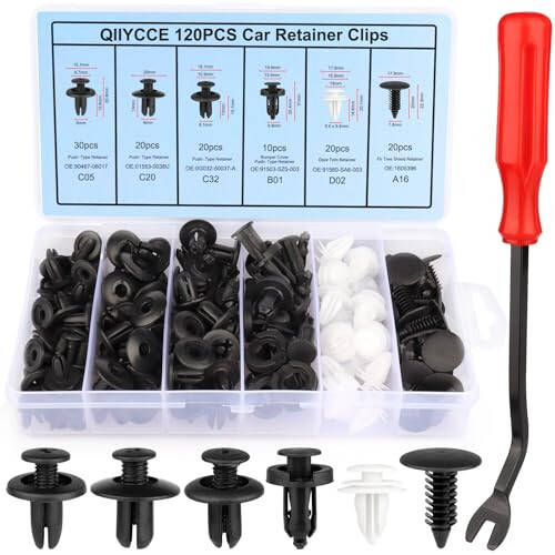 QIIYCCE 120PCS Car Clips & Plastic Rivets - 6 Popular Sizes, Fits Bumpers, Fenders & Most Car Models, Ideal for Body Fixing & Replacement - 1