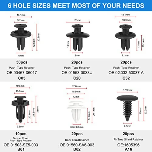 QIIYCCE 120PCS Car Clips & Plastic Rivets - 6 Popular Sizes, Fits Bumpers, Fenders & Most Car Models, Ideal for Body Fixing & Replacement - QIIYCCE (1)