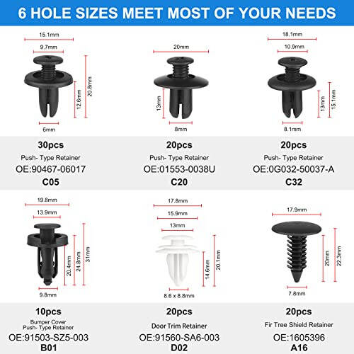 QIIYCCE 120PCS Car Clips & Plastic Rivets - 6 Popular Sizes, Fits Bumpers, Fenders & Most Car Models, Ideal for Body Fixing & Replacement - 2