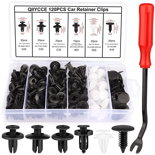 QIIYCCE 120PCS Car Clips & Plastic Rivets - 6 Popular Sizes, Fits Bumpers, Fenders & Most Car Models, Ideal for Body Fixing & Replacement - 7
