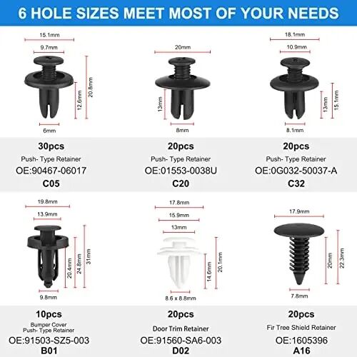 QIIYCCE 120PCS Car Clips & Plastic Rivets - 6 Popular Sizes, Fits Bumpers, Fenders & Most Car Models, Ideal for Body Fixing & Replacement (Pack of 2) - QIIYCCE (1)