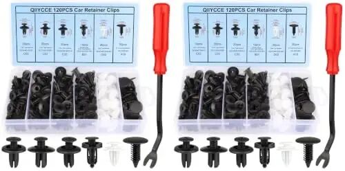 QIIYCCE 120PCS Car Clips & Plastic Rivets - 6 Popular Sizes, Fits Bumpers, Fenders & Most Car Models, Ideal for Body Fixing & Replacement (Pack of 2) - 1