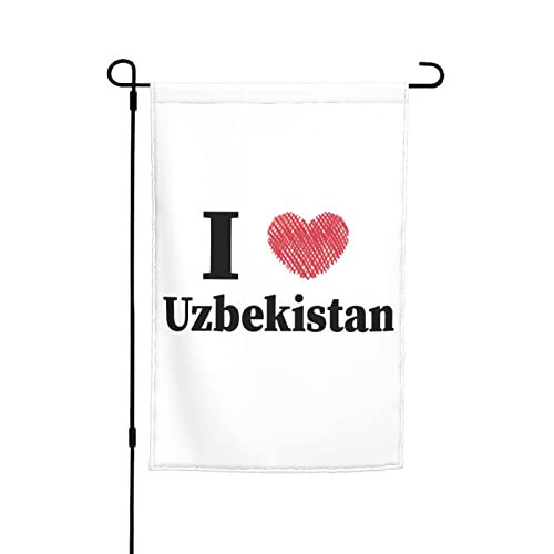 QIKLMMA I Love Uzbekistan Garden Flag 12x18 Inch Double Sided Outside Farmhouse Decor Banner Yard Welcome Flags, White - 1