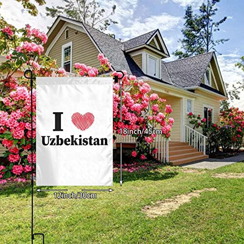 QIKLMMA I Love Uzbekistan Garden Flag 12x18 Inch Double Sided Outside Farmhouse Decor Banner Yard Welcome Flags, White - 2