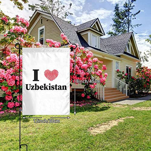 QIKLMMA I Love Uzbekistan Garden Flag 12x18 Inch Double Sided Outside Farmhouse Decor Banner Yard Welcome Flags, White - 2