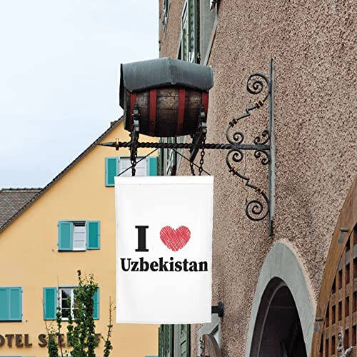 QIKLMMA I Love Uzbekistan Garden Flag 12x18 Inch Double Sided Outside Farmhouse Decor Banner Yard Welcome Flags, White - 3