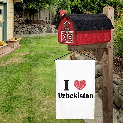 QIKLMMA I Love Uzbekistan Garden Flag 12x18 Inch Double Sided Outside Farmhouse Decor Banner Yard Welcome Flags, White - 6