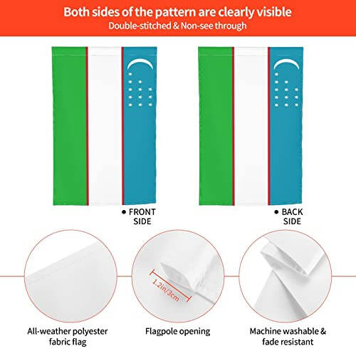 QIKLMMA Özbekistan Bayrağı Bahçe Bayrağı 12x18 İnç Çift Taraflı Dış Bahçe Dekor Afişi Bahçe Hoş Geldiniz Bayrakları, Beyaz - 5