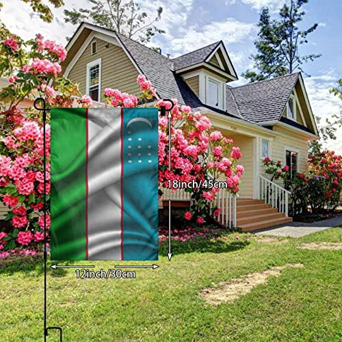 QIKLMMA Silk Style Flag Of Uzbekistan Garden Flag 12x18 Inch Double Sided Outside Farmhouse Decor Banner Yard Welcome Flags, White - 2