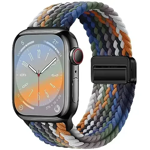Qimela Sport Loop Compatible with Apple Watch Band 38mm 40mm 41mm 42mm 44mm 45mm 46mm 49mm for Women Men,Magnetic Strap Stretchy Braided Wristband for iWatch Series 11 10 9 8 7 6 5 4 SE Ultra 3 2 1 