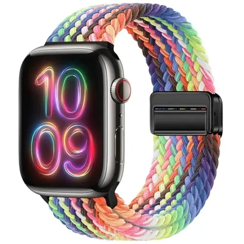 Qimela Sport Loop Apple Watch Band 38mm 40mm 41mm 42mm 44mm 45mm 46mm 49mm ayollar erkaklar uchun mos, magnitli, cho'ziluvchan o'rilgan bilaguzuk iWatch Series 11 10 9 8 7 6 5 4 SE Ultra 3 2 1 uchun - QIMELA