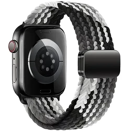 Qimela Sport Loop Apple Watch Band 38mm 40mm 41mm 42mm 44mm 45mm 46mm 49mm ayollar va erkaklar uchun mos, iWatch Series 11 10 9 8 7 6 5 4 SE Ultra 3 2 1 uchun magnitli, cho'ziluvchan o'rilgan bilaguzuk - QIMELA (1)