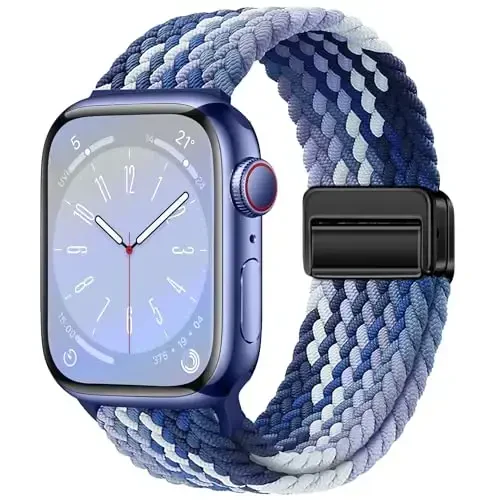 Qimela Sport Loop Apple Watch Band 38mm 40mm 41mm 42mm 44mm 45mm 46mm 49mm ayollar va erkaklar uchun mos, iWatch Series 11 10 9 8 7 6 5 4 SE Ultra 3 2 1 uchun magnitli, cho'ziluvchan o'rilgan bilaguzuk 