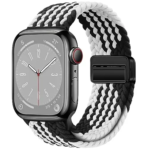 Qimela Sport Loop Apple Watch Band 38mm 40mm 41mm 42mm 44mm 45mm 46mm 49mm ayollar va erkaklar uchun mos keladi, iWatch Series 11 10 9 8 7 6 5 4 SE Ultra 3 2 1 uchun magnitli, cho'ziluvchan o'rilgan bilaguzuk - QIMELA