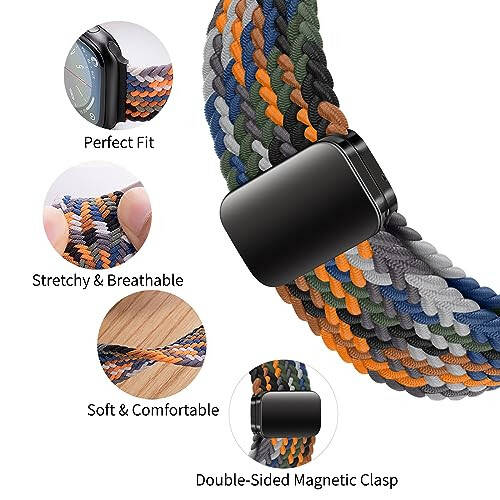 Qimela Sport Solo Loop Apple Watch Band'i ile Uyumlu 38mm 40mm 41mm 42mm 44mm 45mm 49mm Kadın Erkekler İçin, Ayarlanabilir Manyetik Esnek Naylon Örgülü Bileklik iWatch Series SE 9 8 7 6 5 4 3 Ultra 2 İçin - 5