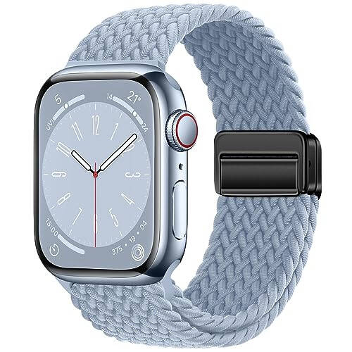 Qimela Sport Solo Loop Совместим с Apple Watch Band 38mm 40mm 41mm 42mm 44mm 45mm 49mm для женщин и мужчин, Регулируемый магнитный эластичный нейлоновый плетеный браслет для iWatch Series SE 9 8 7 6 5 4 3 Ultra 2 - 1