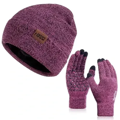 Qish 1-3 PCS Beanie Shapka Qo'lqop Sharf Erkaklar va ayollar uchun, Trikotaj Jun Qoplamali Issiq Sensorli Qo'lqoplar Beanie Infitiny Sharf To'plami - 1