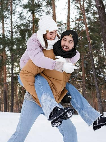 Qish Kiyimi To‘plam: Qalpoqli shlyapa, sharf, qo‘lqop. Issiq polar to‘qilgan qishki shlyapalar, sensorli ekran uchun qo‘lqoplar, bo‘yin uchun sharf to‘plami. Unisex kattalar uchun qishki sovg‘alar - 5