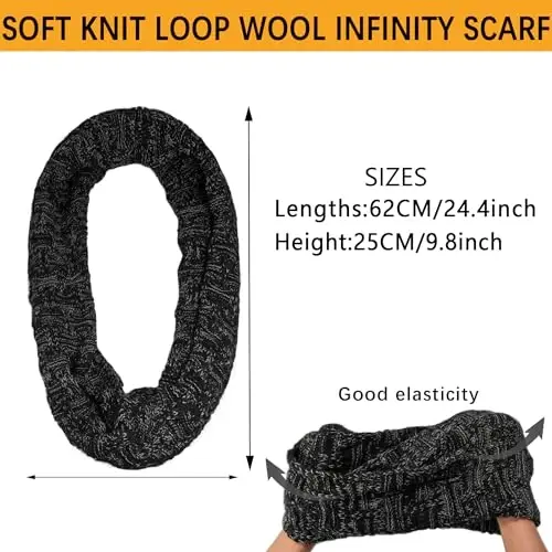 Warm Scarf for Winter Women & Men, Knit Wool Loop Infinity Scarves Thick & Chunky Neck Warmer For Cold Weather U-SY-WS7 - 2