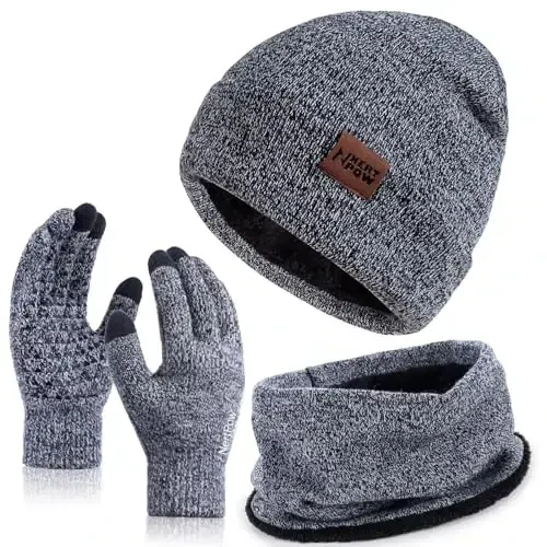 Qishki 1-3 PCS Beanie Shapka Qo'lqoplar Sharf Erkaklar va Ayollar uchun, Trikotaj Fleece Astarlı Issiq Sensorli Qo'lqoplar Beanie Infitiny Sharf To'plami - MODAZONE