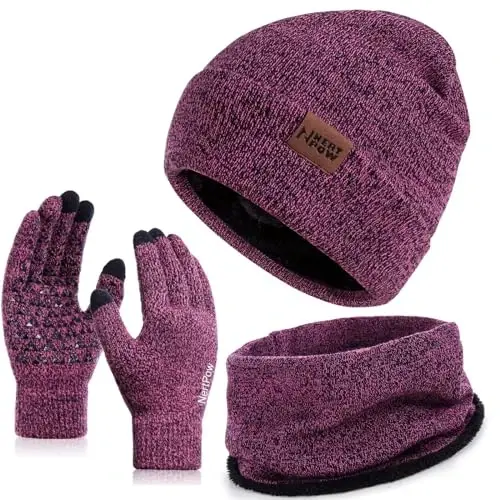 Qishki 1-3 PCS shapka qo'lqop sharf erkaklar va ayollar uchun, trikotaj jun bilan qoplangan issiq sensorli ekranli qo'lqoplar, shapka cheksiz sharf to'plami - MODAZONE