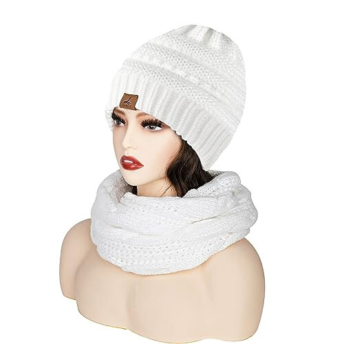 Qishki Beanie Shlyapa Sharf Qo'lqop to'plami, Issiq Fleece Trikotaj Qishki Shlyapalar Teginish Ekrani Qo'lqoplari Bo'yin Sharfi To'plami Qishki Sovg'alar Unisex Kattalar uchun - 8