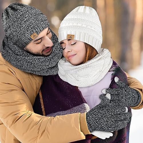 Qishki Beanie Shlyapa Sharf Qo'lqop to'plami, Issiq Fleece Trikotaj Qishki Shlyapalar Teginish Ekrani Qo'lqoplari Bo'yin Sharfi To'plami Qishki Sovg'alar Unisex Kattalar uchun - 12