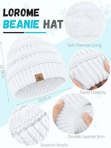 Qishki Beanie Shlyapa Sharf Qo'lqoplar, Issiq Fleece Triko Qishki Shlyapalar Sensorli Ekran Qo'lqoplari Bo'yin Sharfi To'plami Qishki Sovg'alar Unisex Kattalar Oq - 2