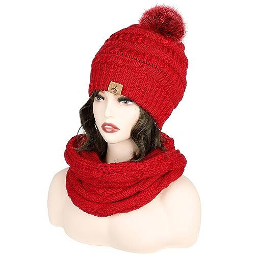 Qishki Beanie Shlyapa Sharf Qo'lqoplar To'plami, Yumshoq Issiq Triko Shlyapa Issiq Sensorli Qo'lqoplar Bo'yin Isitgich Qalin Triko Sharflar Ayollar Uchun - 2