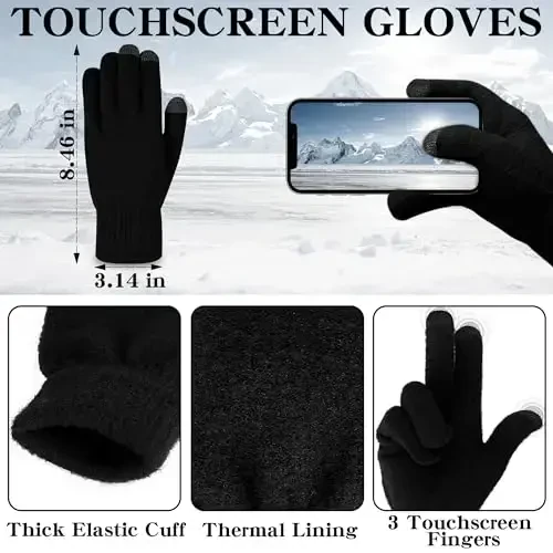 Qishki Beanie shlyapa sharf qo'lqoplari, issiq Fleece trikotaj shlyapa uzun sharf bo'yin isitgichi sensorli ekranli qishki qo'lqoplar ayollar uchun sovg'alar to'plami - 3