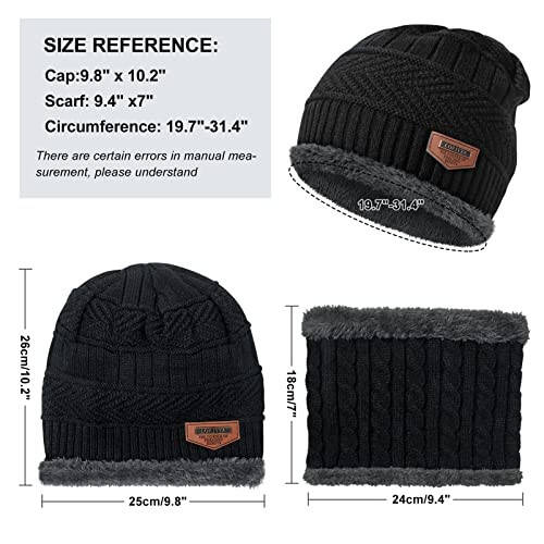 Qishki Beanie shlyapalari, sharf qo'lqop to'plami qalin iliq Slouchy Beanie shlyapasi Triko bosh suyagi kepkasi Bo'yin isitish vositasi Erkaklar va ayollar uchun - 2