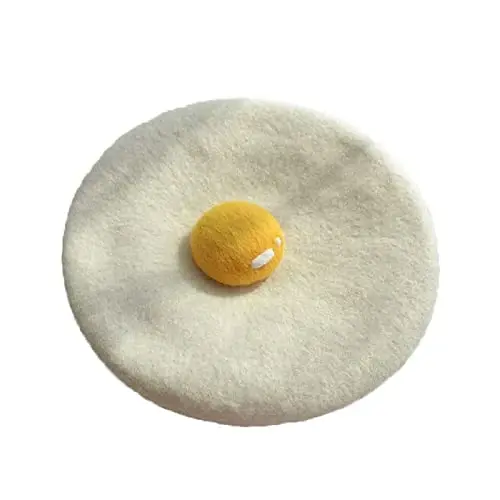 Qishki beret shlyapa, yoqimli poxan tuxum, yumshoq jun palto beret, qo'lda ishlangan rassom, ijodiy shlyapa, ayollar, bolalar, qizlar uchun oq. - 1