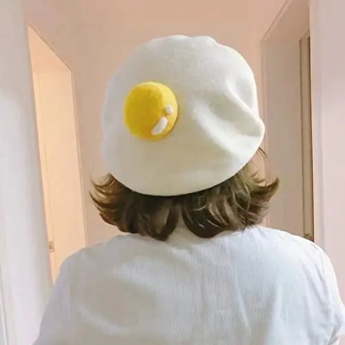 Qishki beret shlyapa, yoqimli poxan tuxum, yumshoq jun palto beret, qo'lda ishlangan rassom, ijodiy shlyapa, ayollar, bolalar, qizlar uchun oq. - 5