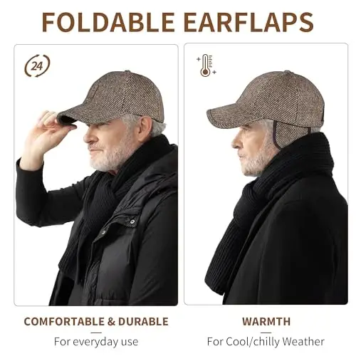 Qishki erkaklar uchun tashqi shlyapa, sozlanishi issiq sport golf beysbol kepkalari Dad kepkalari quloqchinlar qalinligi 55-60CM (jigarrang) - 4