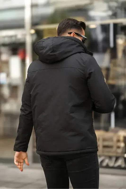 Qishki ichi mo'ynali erkaklar пальтоси-GRİ - 3