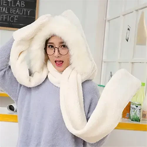 Qishki iliq ayollar Siyam egizaklari qo'lqop cho'ntagi quloqchinli shlyapa uzun sharf ro'mol o'rash - 5