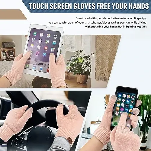 Qishki issiq shapka, sensorli ekranli qo'lqoplar to'plami, erkaklar va ayollar uchun iliq trikotaj junli astarli yumshoq bosh suyagi shapkasi qo'lqoplar to'plami - 4