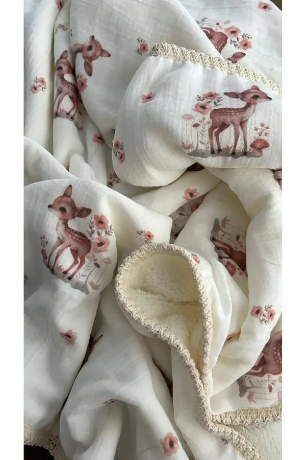 Qishki juft qavatli muslin bolalar va chaqaloqlar uchun adyol / Hayvon naqshli adyol modellar / DRY - 189 - 1