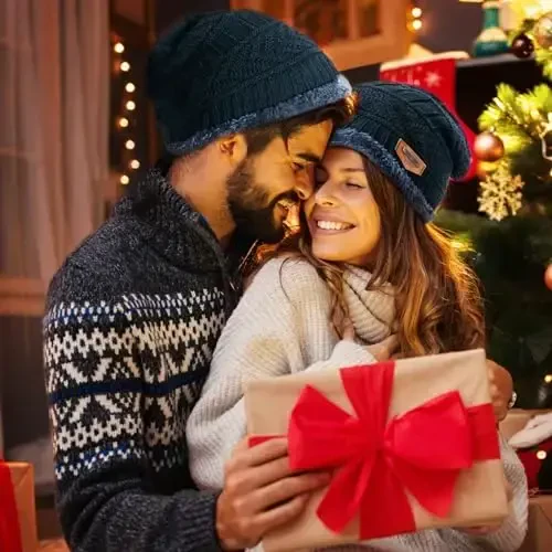 Qishki shapka, doira sharf, sensorli ekranli qo'lqoplar to'plami, ayollar va erkaklar uchun issiq qalin junli astarli bosh suyagi shapkasi, qo'lqoplar, bo'yin isitgich - 7