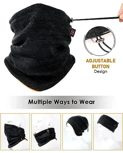 Qishki shapka sharf erkaklar ayollar uchun trikotaj qalin junli issiq shamolga chidamli chang'i bosh suyagi shapkasi bo'yin isitgich gaiter yuz sharf to'plami - 3