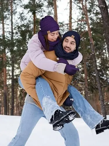 Qishki shapka, sharf, qo'lqop, iliq jun trikotaj shapkalar, sensorli ekranli qo'lqoplar, bo'yin sharfi to'plami, unisex kattalar uchun qishki sovg'alar - 5