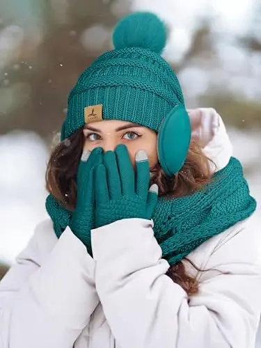 Qishki shapka, sharf, qo'lqop va quloq isitgich, issiq trikotaj shapka, sensorli ekranli qo'lqoplar to'plami, qishki sovg'alar, ayollar uchun bo'yin sharflari - 6