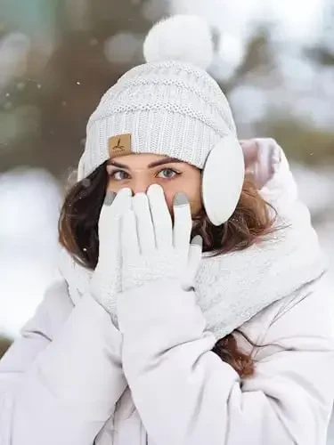 Qishki shapka, sharf, qo'lqop va quloqchini, issiq trikotaj shapka, sensorli ekranli qo'lqoplar to'plami, qishki sovg'alar, ayollar uchun bo'yin sharflari - 6