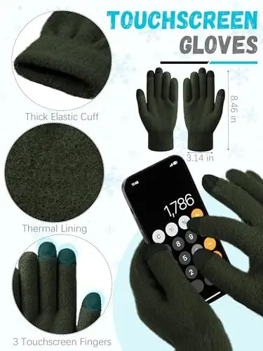 Qishki shapka, sharf, qo'lqoplar, iliq fleece trikotaj shapka, uzun sharf, bo'yin isitgich, sensorli ekranli qishki qo'lqoplar to'plami, ayollar uchun sovg'alar - 4