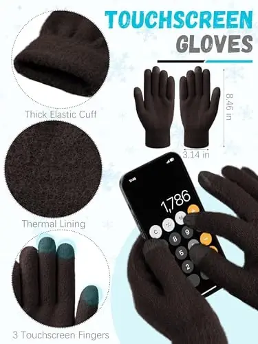 Qishki shapka, sharf, qo'lqoplar, iliq fleece trikotaj shapka, uzun sharf, bo'yin isitgichi, sensorli ekranli qishki qo'lqoplar, ayollar uchun sovg'alar to'plami - 4