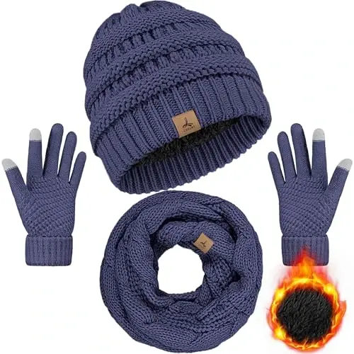 Qishki shapka, sharf, qo'lqoplar, iliq flis trikotaj shapkalar, sensorli ekranli qo'lqoplar, bo'yin sharfi to'plami, unisex kattalar uchun qishki sovg'alar 